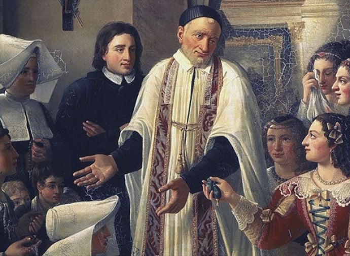 Painting of Blessed Frédéric Ozanam and companions with Sister Rosalie Rendu